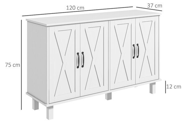 HOMCOM Credenza Moderna a 4 Ante con Ripiani Regolabili e 5 Gambe per Cucina e Soggiorno, Mobile Multiuso in MDF, 120x37x75cm, Bianco | Aosom Italy
