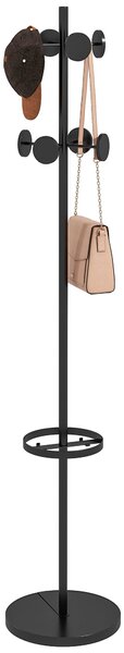 HOMCOM Appendiabiti da Terra con Portaombrelli e 8 Ganci a Disco in Metallo Ø34 x 177cm, Nero|Aosom