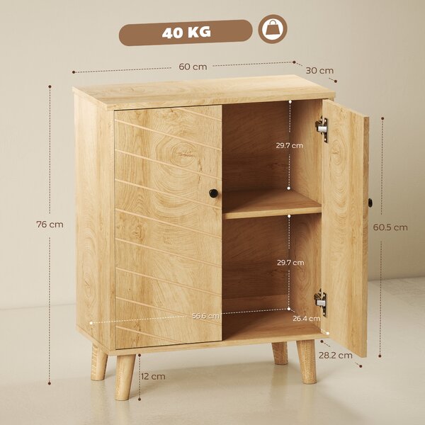 HOMCOM Mobile multiuso Stile vintage per cucina e soggiorno con Due Ripiani interni, in Truciolato, 60x30x76cm|Aosom