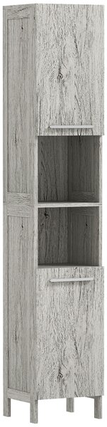 Kleankin Colonna Bagno Multifunzione, 2 Armadietti, 2 Ripiani Aperti, in MDF - 30x32x172.5 cm, Color Legno|Aosom