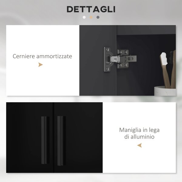 Kleankin Mobile Sottolavabo Bagno in Legno con Armadietto 2 Ante, 60x30x60cm, Nero|Aosom