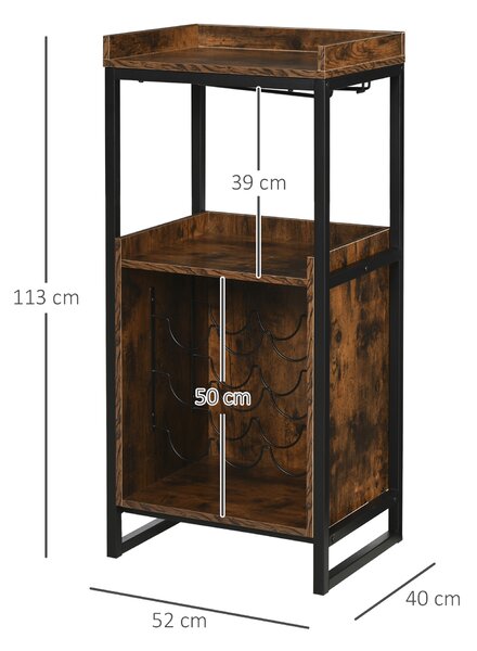 HOMCOM Mobile Portabottiglie Stile Industriale con Cantinetta Vini per 9 Bottiglie e Portacalici, Marrone|Aosom