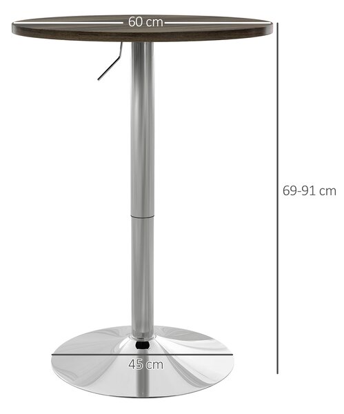 HOMCOM Tavolo Alto da Bar con Altezza Regolabile, Piano Girevole e Base in Acciaio, Ø60x69-91cm, Marrone|Aosom