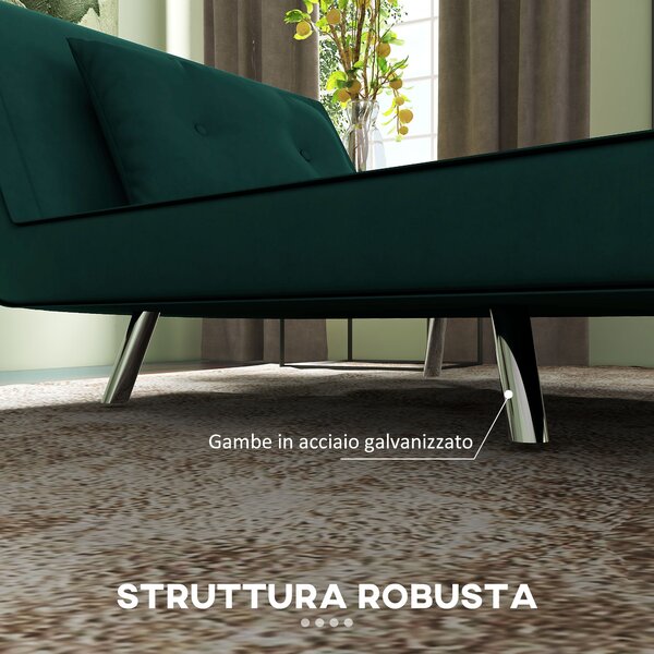 HOMCOM Poltrona Letto Singolo Salvaspazio in Tessuto Vellutato Reclinabile in 5 Posizioni con Cuscino Extra, Verde Scuro | Aosom Italy