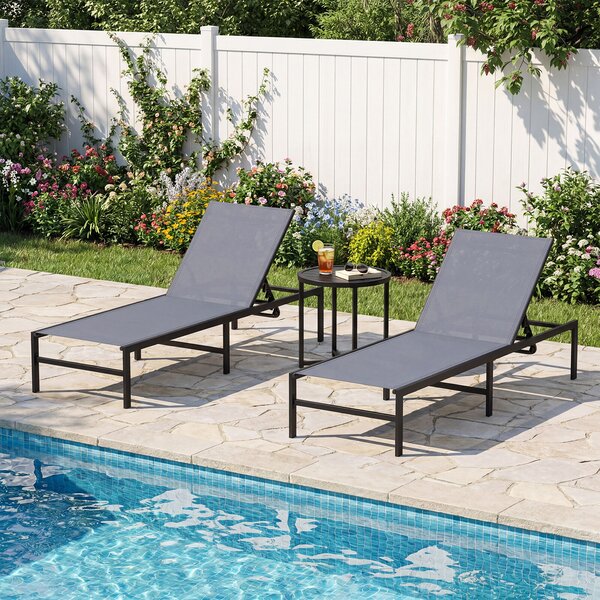 Costway Set di 2 sedia a sdraio regolabile con schienale a 6 posizioni, Sdraio in ferro e tessuto per piscina spiaggia patio Grigio