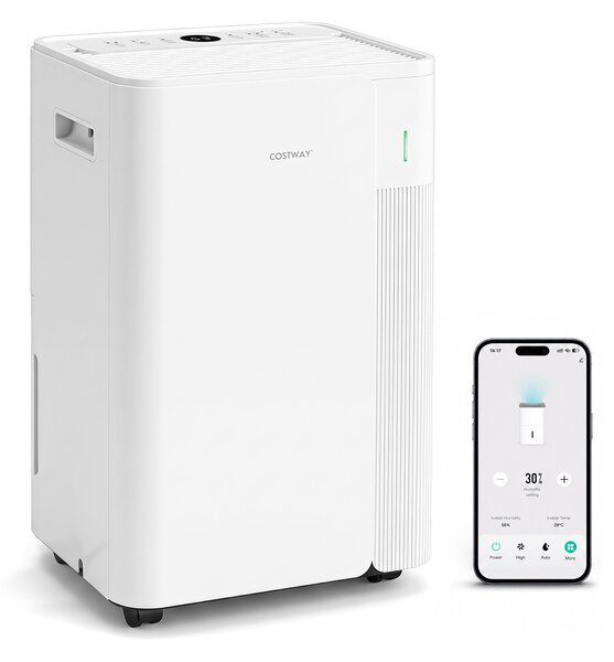 Costway Deumidificatore silenzioso con ruote adatto 30 m³ 3 modalità 4l serbatoio timer da 24 ore, Deumidificatore a 2 velocità per casa e ufficio