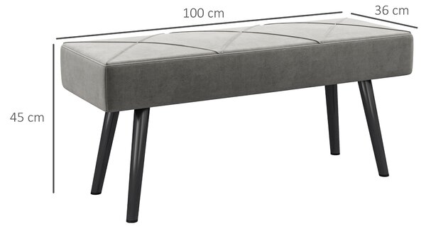 HOMCOM Panca Fondo Letto Imbottita in Velluto con Gambe in Acciaio, 100x36x45cm, Grigio|Aosom