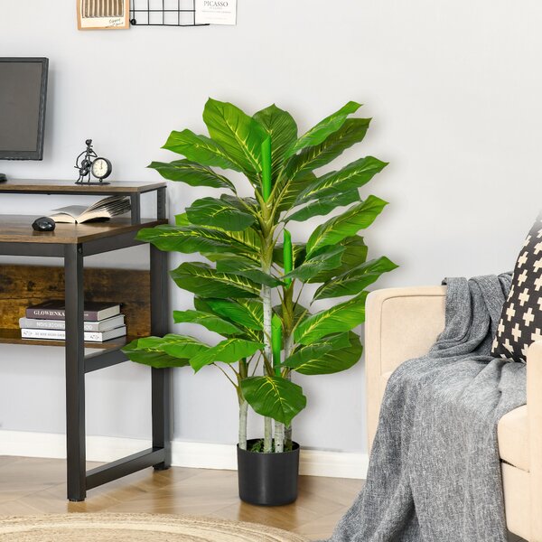 HOMCOM Pianta Verde Artificiale da 95 cm e 33 Foglie con Vaso Nero Ø15x13 cm, in PEVA, PE e Cemento|Aosom
