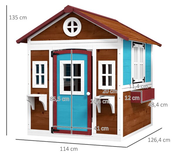 Outsunny Casetta per Bambini 3-8 Anni con Tetto Inclinabile, Vasi e Fioriere, in Legno di Abete, 114x126.4x135 cm|Aosom