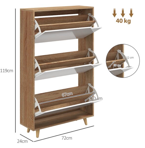 HOMCOM Mobile Scarpiera Salvaspazio a 3 Cassetti con Ripiano Regolabile e Maniglie intagliate per 24 Paia di Scarpe, 72x24x119cm, Bianco|Aosom Italy