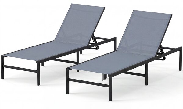 Costway Set di 2 sedia a sdraio regolabile con schienale a 6 posizioni, Sdraio in ferro e tessuto per piscina spiaggia patio Grigio