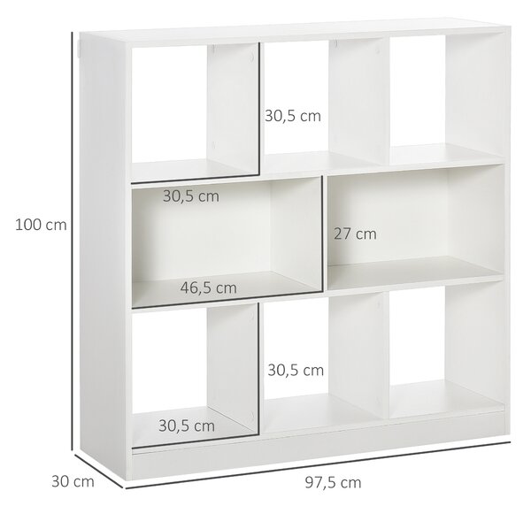HOMCOM Mobile Libreria Portaoggetti a 3 Livelli e 8 Ripiani Totali, in MDF, 97.5x30x100 cm, Bianco|Aosom