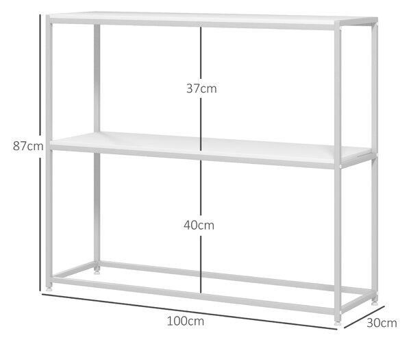 HOMCOM Tavolo Consolle da Ingresso con Ripiano Aperto, in Acciaio e Truciolato, 100x30x87 cm, Bianco|Aosom