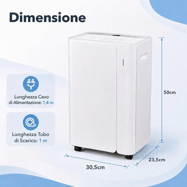Costway Deumidificatore silenzioso con ruote adatto 30 m³ 3 modalità 4l serbatoio timer da 24 ore, Deumidificatore a 2 velocità per casa e ufficio