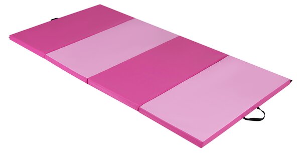 Costway Tappetino da ginnastica con 2 maniglie e 4 pannelli, Materassino pieghevole per yoga fitness allenamento Roseo