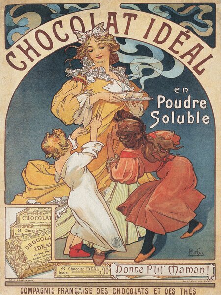 Stampa artistica Chocolat Ideal Chocolate Advert Vintage Art Nouveau - Alfons Mucha, (30 x 40 cm)