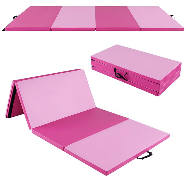Costway Tappetino da ginnastica con 2 maniglie e 4 pannelli, Materassino pieghevole per yoga fitness allenamento Roseo