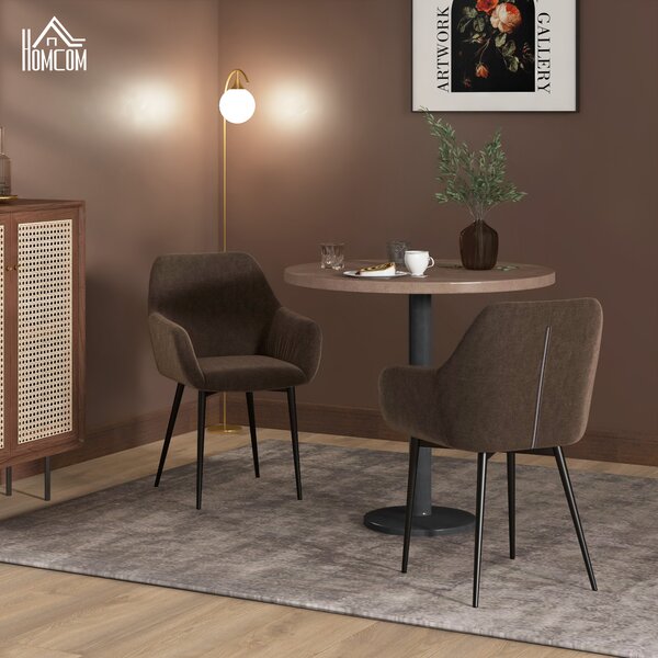 HOMCOM Set 2 Sedie da Pranzo Nordiche Imbottite con Braccioli Ricurvi in Tessuto Effetto Velluto, 54x57x80 cm, Marrone