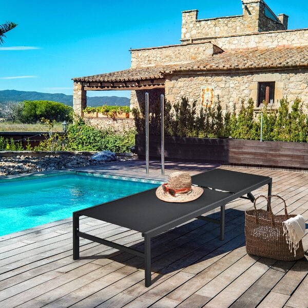 Costway Set di 2 sedia a sdraio regolabile con schienale a 6 posizioni, Sdraio in ferro e tessuto per piscina spiaggia patio Nero