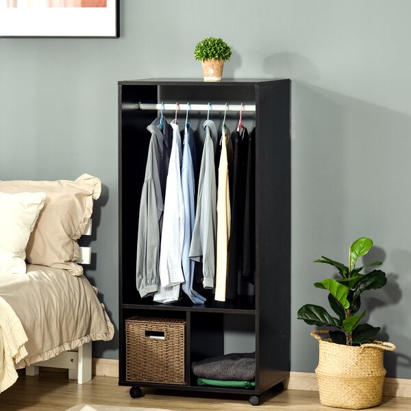 HOMCOM Mobile Appendiabiti con 2 Ripiani Aperti e Barra in Alluminio, in Truciolato, 60x40x128 cm, Nero | Aosom Italy