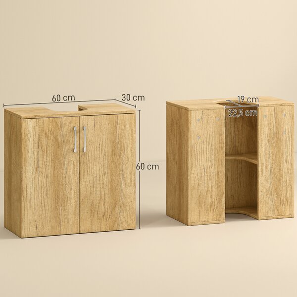 HOMCOM Mobiletto Bagno Sottolavabo Sospeso a 2 Ante con 2 Ripiani in Legno, Colore Naturale