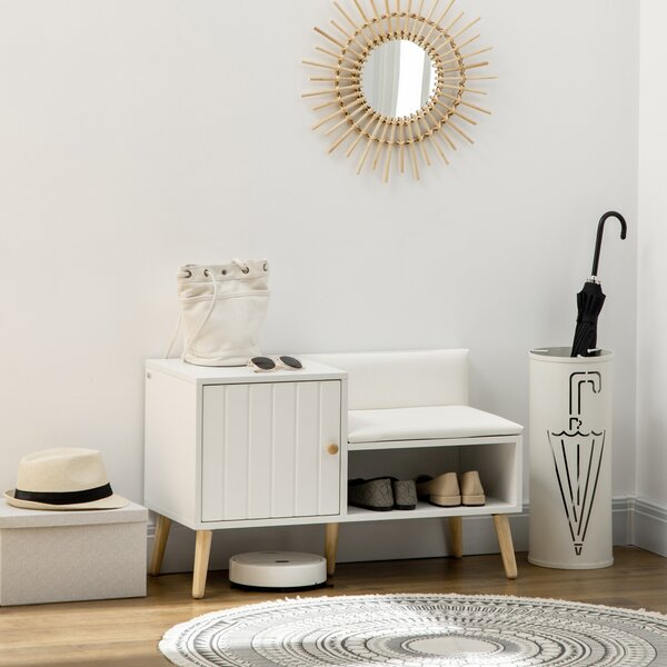 HOMCOM Scarpiera da Ingresso con Seduta Imbottita e Armadietto per 4 Paia di Scarpe, 80x33x49cm, Bianco