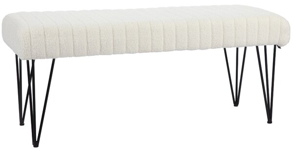 HOMCOM Panca Fondoletto Moderna con Gambe a Forcina, in Tessuto Effetto Ciniglia, Legno e Metallo, 118.5x46x49.5 cm, Crema