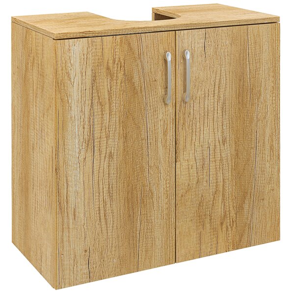 HOMCOM Mobiletto Bagno Sottolavabo Sospeso a 2 Ante con 2 Ripiani in Legno, Colore Naturale