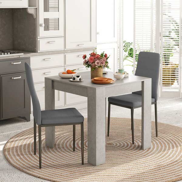HOMCOM Set da Pranzo Moderno 3 Pezzi con Tavolo Cucina 80x80cm e 2 Sedie Eleganti Grigio per Arredare la Tua Cucina con Stile e Comfort |Aosom