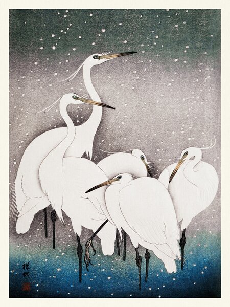 Stampa artistica Group of Egrets Japandi Vintage - Ohara Koson, (30 x 40 cm)