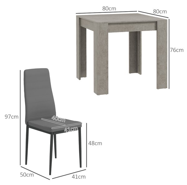 HOMCOM Set da Pranzo Moderno 3 Pezzi con Tavolo Cucina 80x80cm e 2 Sedie Eleganti Grigio per Arredare la Tua Cucina con Stile e Comfort |Aosom