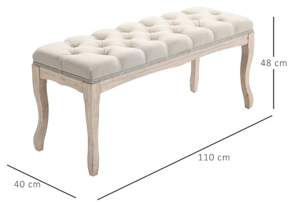 HOMCOM Panca Fondoletto Vintage con Seduta Imbottita in Tessuto e Gambe in Legno, 110x40x48cm, Beige