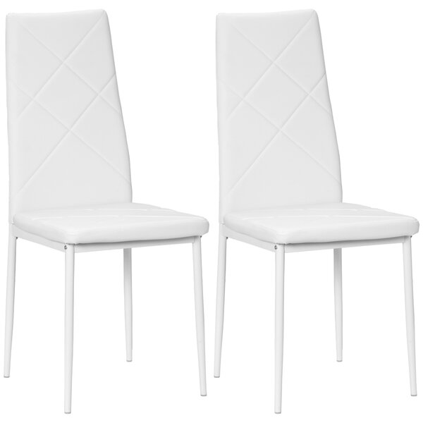 HOMCOM Set di 2 Sedie da Pranzo Moderne con Schienale Alto in Finta Pelle e Acciaio, 41x50x97 cm, Bianco