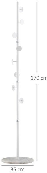 HOMCOM Albero Appendiabiti in Acciaio con 8 Ganci e Base Rotonda in Marmo, 35x35x170 cm, Bianco