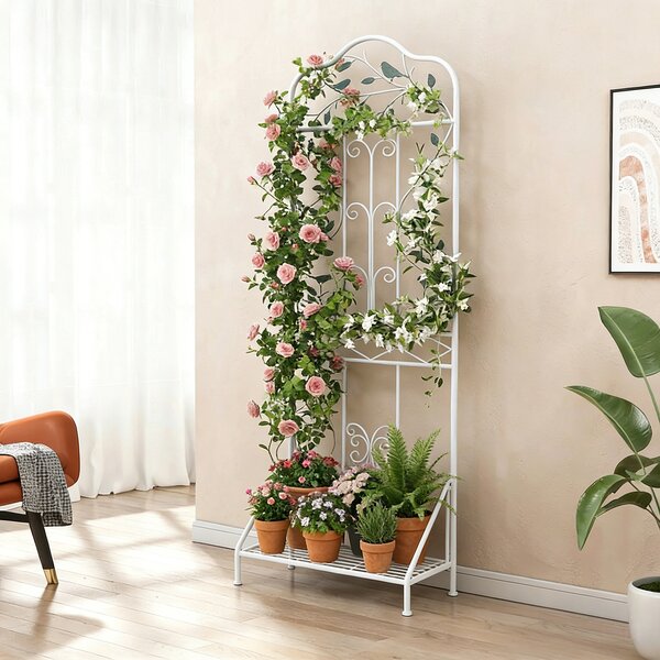 Costway Graticcio da giardino per piante rampicanti con ripiano pieghevole, Recinzione per viti da esterno per fiori Bianco