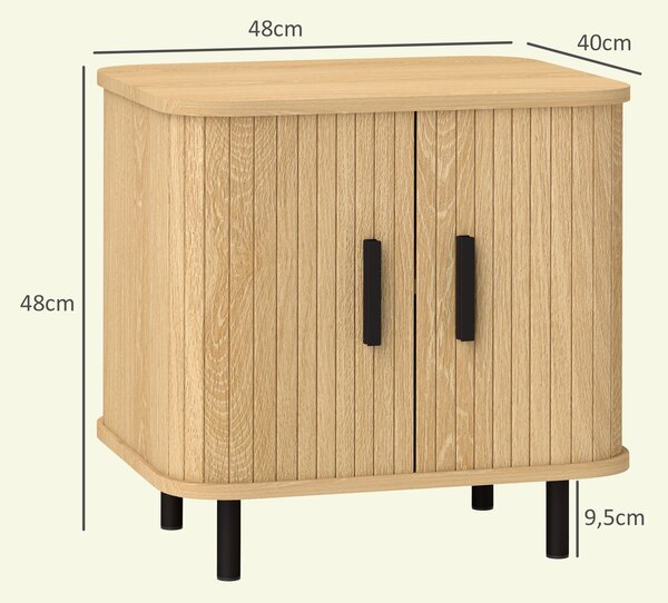 HOMCOM Set 2 Comodini Nordico con porte a scorrimento e Ripiano a 2 Livelli, in Legno e Acciaio,con piedini protettivi, Nero e Rovere| Aosom Italy