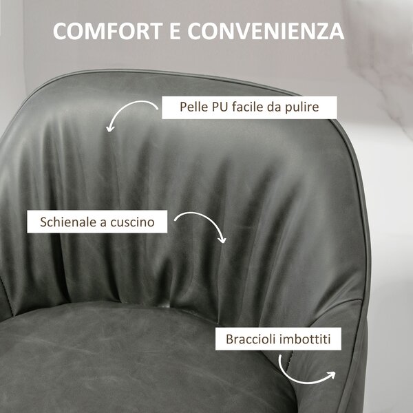 HOMCOM Set 2 Sgabelli da Bar Moderni con Poggiapiedi e Schienale, Finta Pelle PU e Acciaio, Grigio