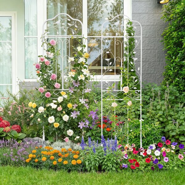 Costway Graticcio da giardino per piante rampicanti con ripiano pieghevole, Recinzione per viti da esterno per fiori Bianco