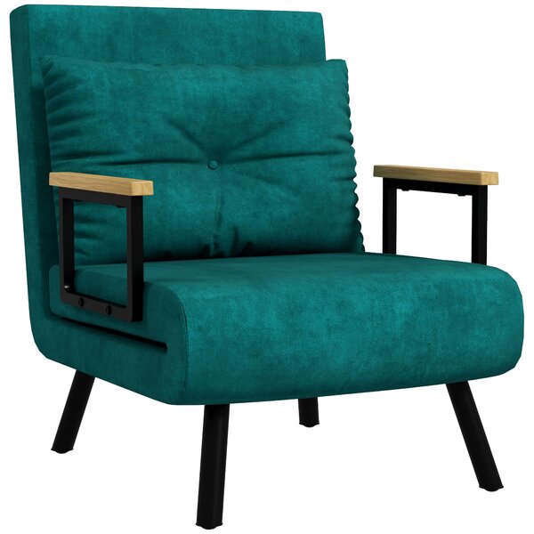 HOMCOM Poltrona Letto 3 in 1 con Schienale Reclinabile in 5 Posizioni e Cuscino, struttura in acciaio e braccioli in legno, 63x73x81 cm, Verde | Aosom Italy