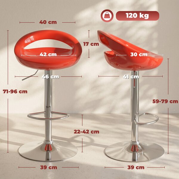 HOMCOM Set 2 Sgabelli da Bar Girevoli con Poggiapiedi, Altezza Regolabile Base in Acciaio Seduta in ABS, Rosso