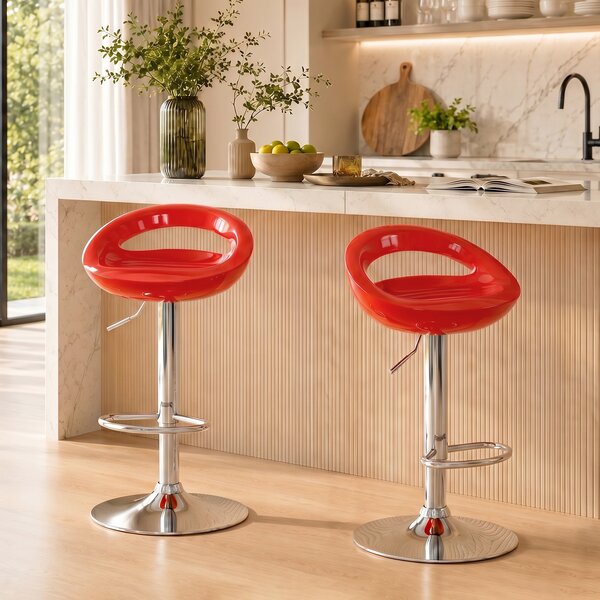 HOMCOM Set 2 Sgabelli da Bar Girevoli con Poggiapiedi, Altezza Regolabile Base in Acciaio Seduta in ABS, Rosso