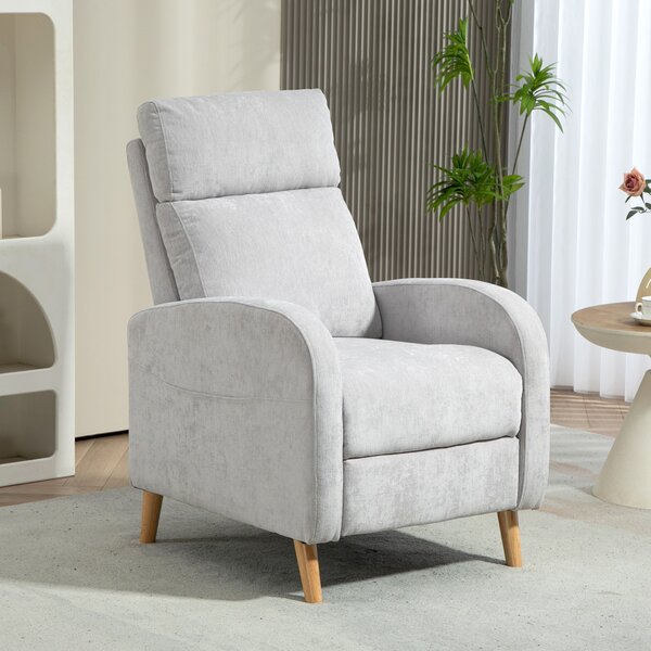 HOMCOM Poltrona Reclinabile 150° max con Poggiapiedi, in Tessuto Effetto Lino, 68x90x106 cm, Grigio Chiaro