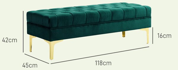HOMCOM Cassapanca Contenitore Imbottita con Rivestimento Trapuntato in Tessuto Effetto Velluto,per fondoletto e ingresso, Verde Scuro| Aosom Italy