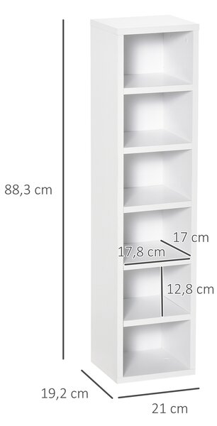HOMCOM Libreria Scaffale porta CD set 2 Pezzi a 12 Ripiani in Legno, 21x19.2x88.3 cm, Bianco