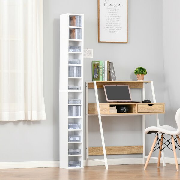 HOMCOM Libreria Scaffale porta CD set 2 Pezzi a 12 Ripiani in Legno, 21x19.2x88.3 cm, Bianco