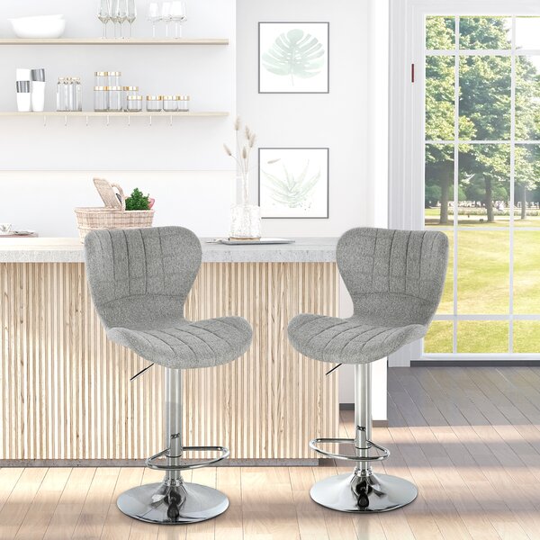 HOMCOM Set 2 Sgabelli Moderno da Bar con Schienale e Poggiapiedi, Altezza Regolabile, Telaio in metallo, tessuto in Tessuto, Grigio|Aosom Italy