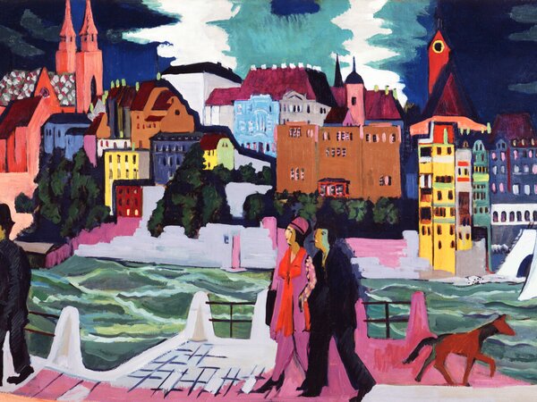 Stampa artistica View of Basel The Rhine People Walking in the City - Ernst Ludwig Kirchner, (40 x 30 cm)