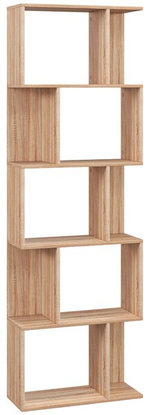 HOMCOM Scaffale Libreria Versatile a 5 Ripiani, Salvaspazio a Forma di S in Legno con Divisorio, 60x24x184.5 cm, Color Legno| Aosom Italy