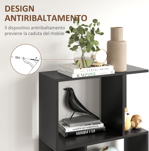 HOMCOM Mobile Libreria in Legno a 5 Ripiani Design Moderno in Legno, 60x24x184.5 cm, Nero