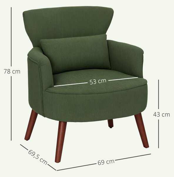 HOMCOM Poltrona Moderna Imbottita in Velluto con Cuscino Lombare, Schienale e Gambe in Legno, Verde